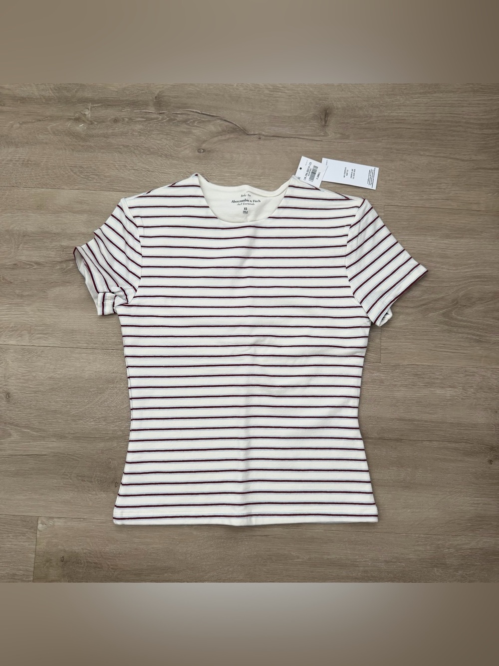 Abercrombie and Fitch Double-Lined Baby Tee in Cream and Maroon Stripe